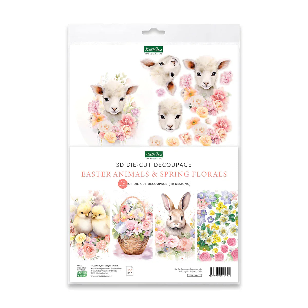 Découpage découpé à la presse - Animaux de Pâques et fleurs printanières (lot de 12)