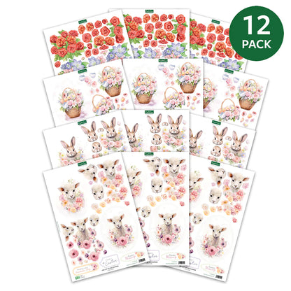 Découpage découpé à la presse - Animaux de Pâques et fleurs printanières (lot de 12)