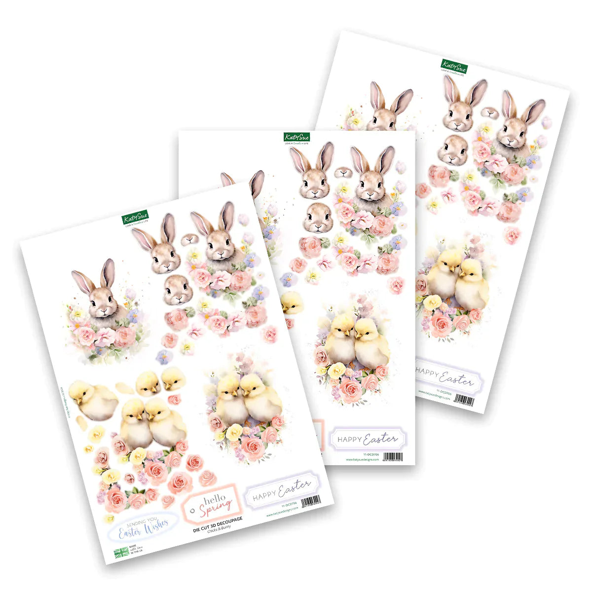 Découpage découpé à la presse - Animaux de Pâques et fleurs printanières (lot de 12)