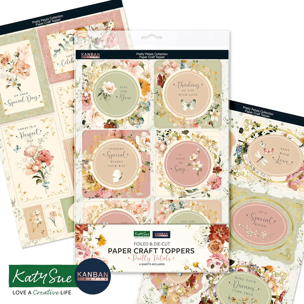 Kanban Crafts Jolies Embellissements Papier Fleuris Feuilletés, 6 feuilles