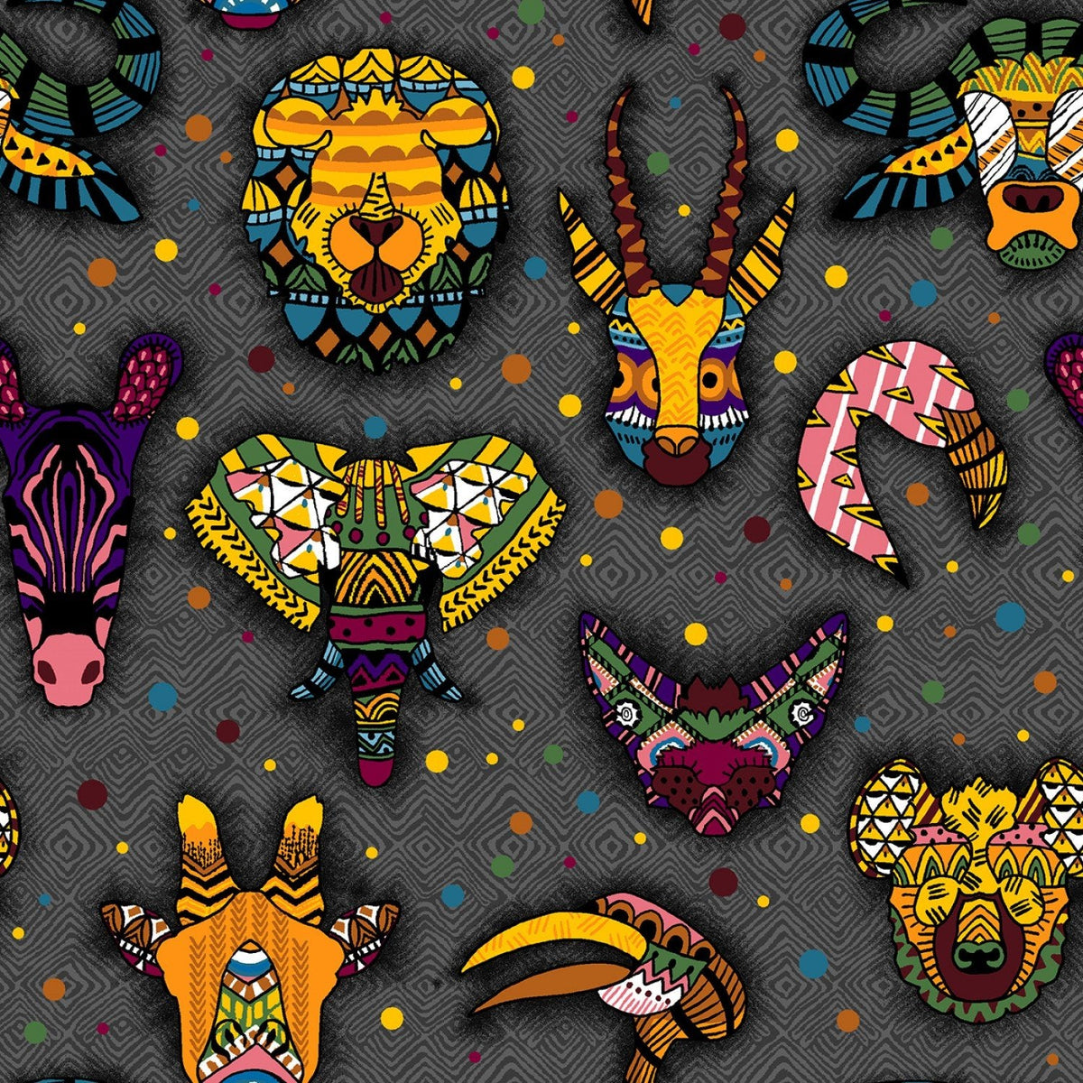 Paintbrush Studio UBUNTU 120-99793 Dark Grey Animal Heads