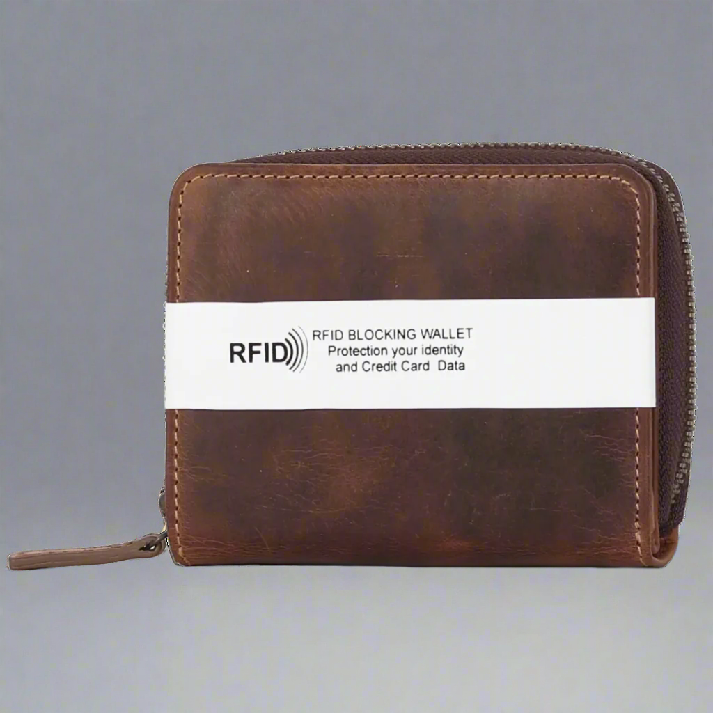 Portefeuille zippé en cuir Hunter MET