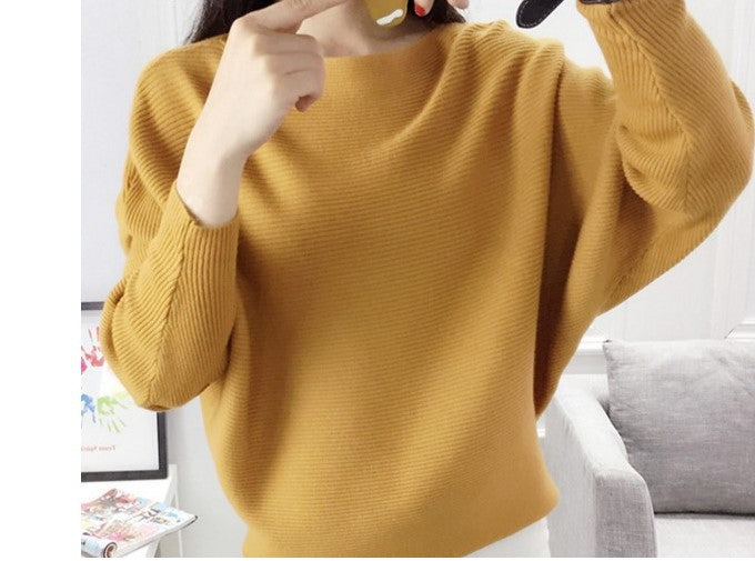 Women’s Halter Neck Batwing Knit Pullover Top – Stretchy Relaxed-Fit Casual Sweater