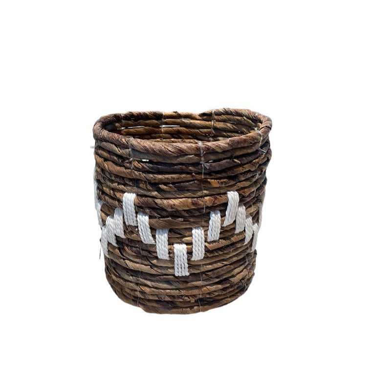 Panier jardinière zigzag en feuilles de bananier et macramé