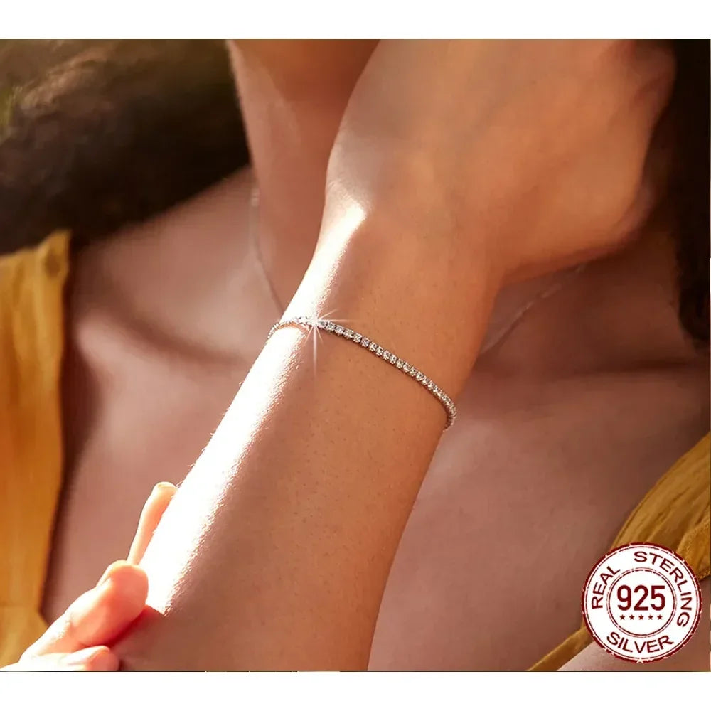 Bracelet de tennis en argent sterling avec oxydes de zirconium – Plaqué or 14K, réglable
