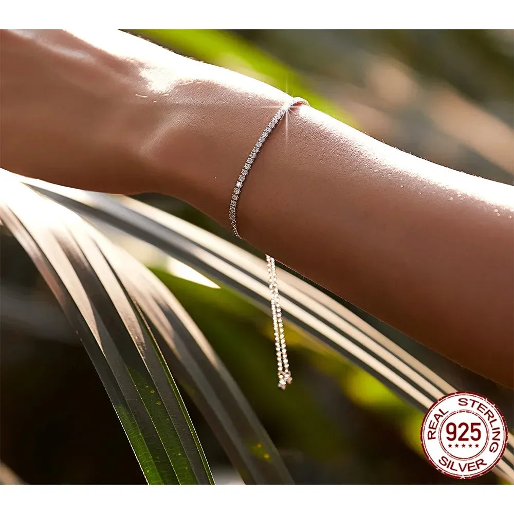 Bracelet de tennis en argent sterling avec oxydes de zirconium – Plaqué or 14K, réglable
