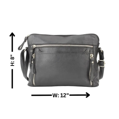 Leather Crossbody Slim Bag with Zippered Pockets & Adjustable Strap