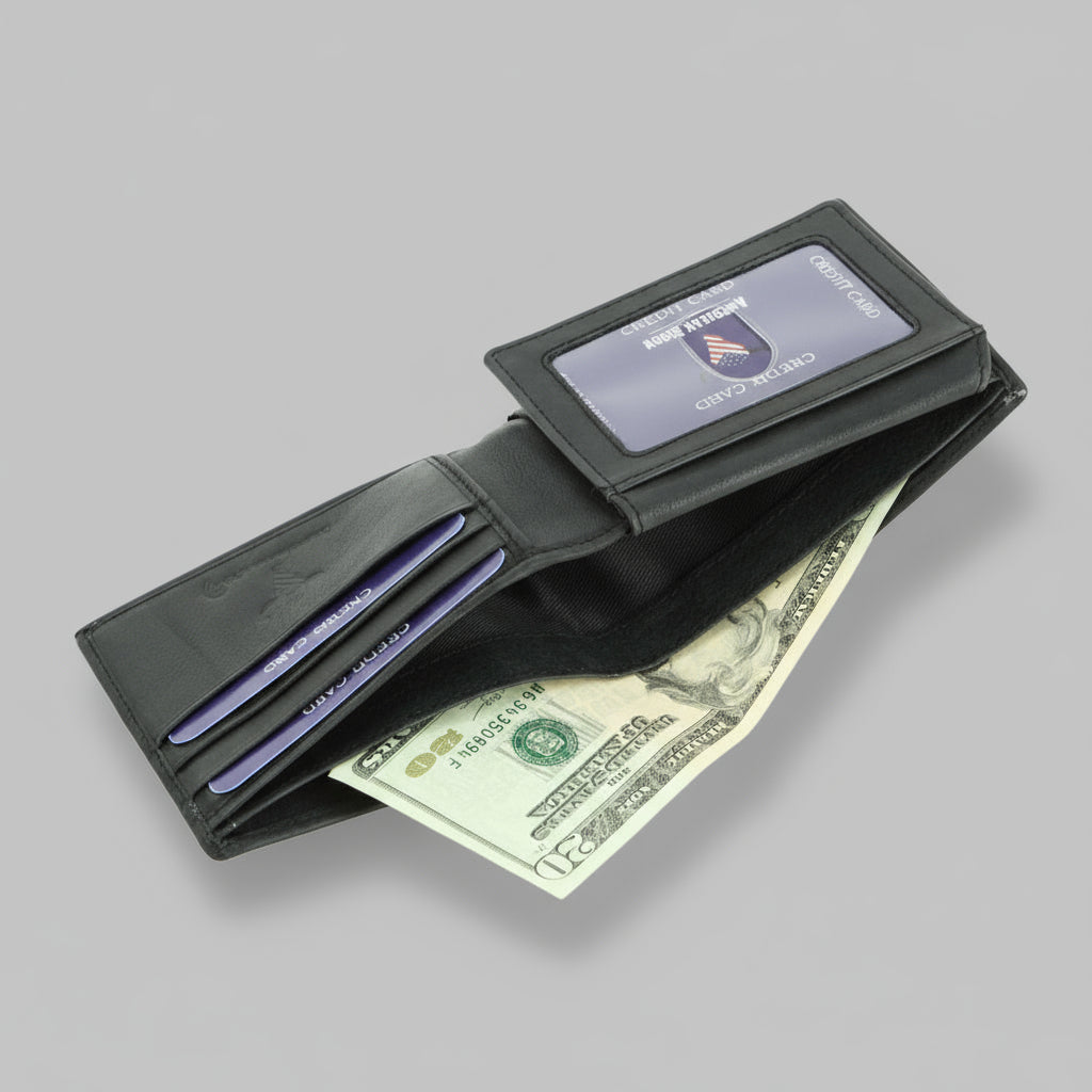 Portefeuille bifold homme RFID avec volet pour carte d'identité à gauche