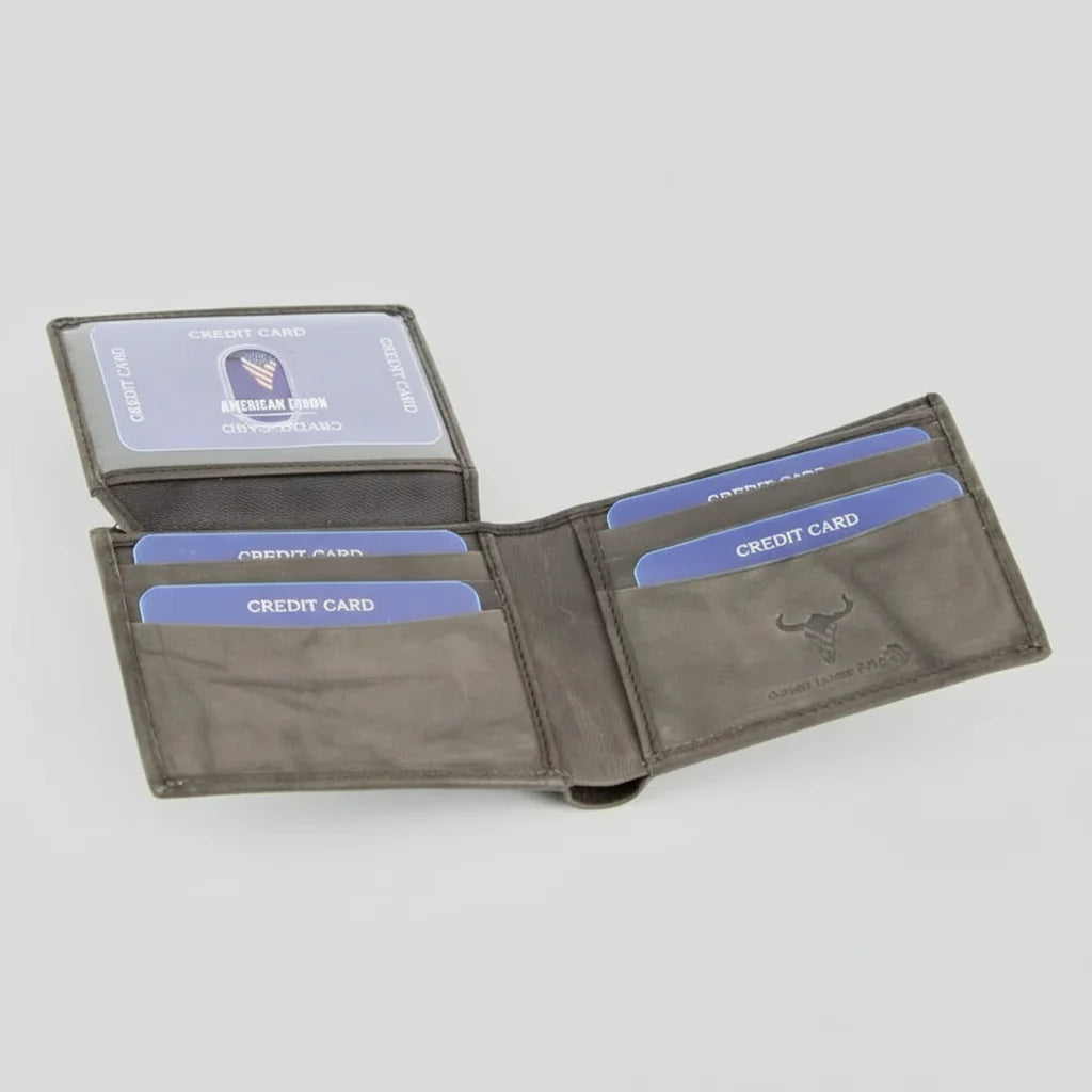 Portefeuille bifold homme RFID avec volet pour carte d'identité à gauche