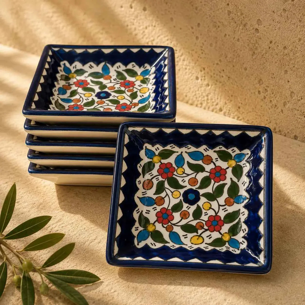 Small Square Serving Plate – Handmade Ceramic Appetizer 10 cm, Fruit & Decorative Plate, Luxury Tableware