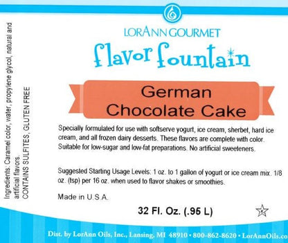 German Chocolate Cake Flavor Fountain - 4 oz. - 32 oz. - Ice Cream and Beverage Flavors - LorAnn Oils - Canadian Distribution - Ships Free Within Canada on Orders Above CAD $199