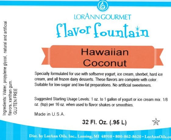 Arôme de noix de coco hawaïenne - 4 oz. - 32 oz. - Arômes pour crème glacée et boissons - LorAnn Oils - Distribution canadienne - Livraison gratuite au Canada pour les commandes de plus de 199 CAD