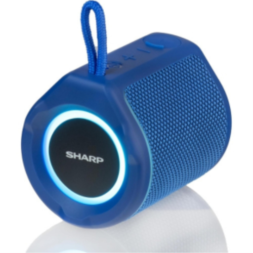 Sharp GX-BT190-BL Compact Waterproof Bluetooth Speaker with LED Light Show – 15H Battery, Blue