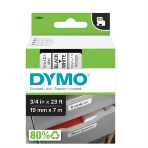 DYMO Authentic Standard D1 Labeling Tape for LabelManager Label Makers, Black print on White tape, 3/4'' W x 23' L, 1 cartridge