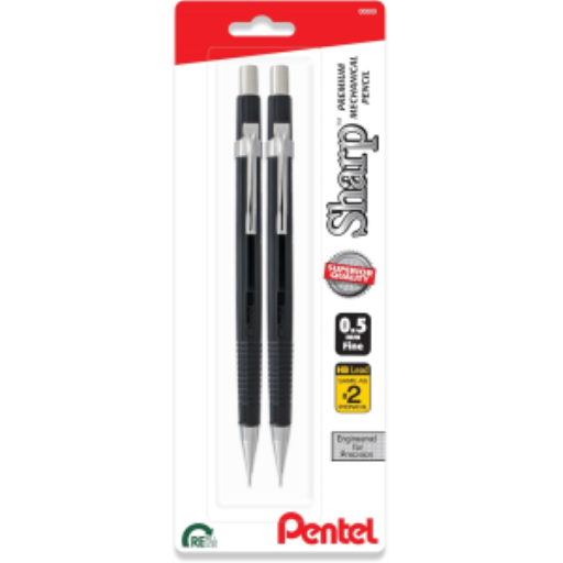 Lot de 2 porte-mines mécaniques P200 (0,5 mm), corps noir et blanc