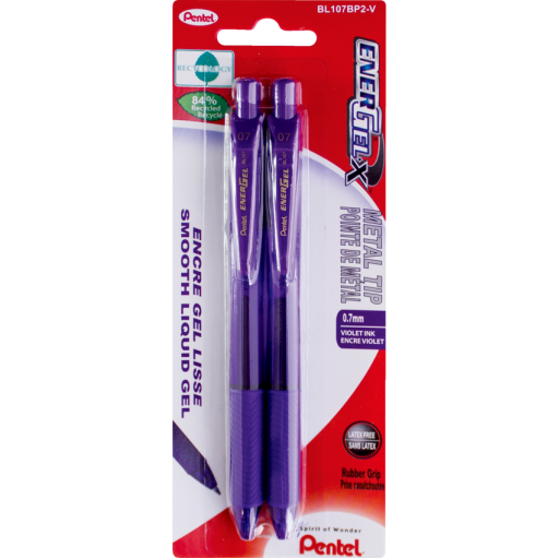 Stylo roller gel rétractable EnerGel-X, (0,7 mm) pointe métal, encre violette, paquet de 2
