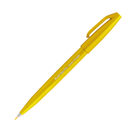 Pentel Arts Pinceau Sign Pen, pointe pinceau souple, encre jaune