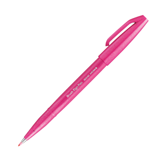 Pentel Arts Pinceau Sign Pen, Pointe Pinceau Flexible, Encre Rose