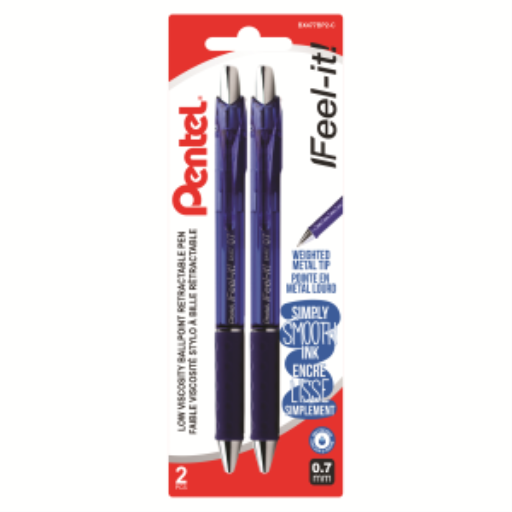 Feel-It! Retractable Ballpoint Pen, (0.7mm), Blue Ink, 2PC Pack