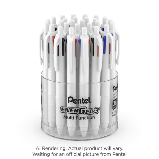 EnerGel 3 Multi-Function, 3 in 1 Liquid Gel Pen, (0.5mm), Black/Red/Blue Ink, White Barrel, Open Stock Display, 36PCS
