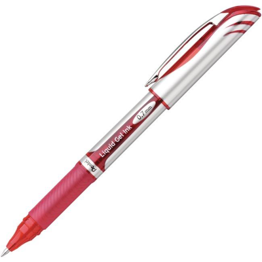 Stylo à encre gel liquide EnerGel, pointe métallique (0,7 mm), capuchon, encre rouge
