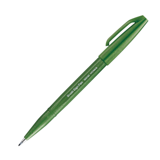 Pentel Arts Pinceau Sign Pen, Pointe Pinceau Souple, Encre Vert Olive