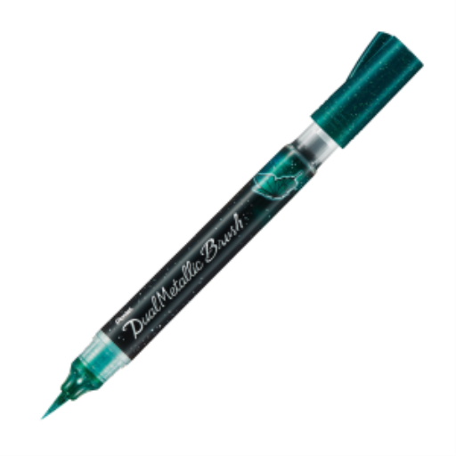 Pinceau double-mine métallique, encre verte + bleue métallique, pack de 1