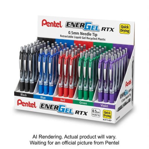 Stylos-Bille Gel Liquide à Pointe Fine EnerGel (0,5 mm), Présentoir Panaché en Vrac, 72 pièces