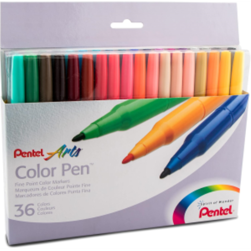 Pochette de 36 feutres Pentel Arts Colour Pen (pointe ogive 2,0 mm)