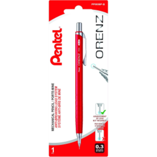 Orenz Retractable Mechanical Pencil (0.3mm) 1PC Pack, Red Barrel