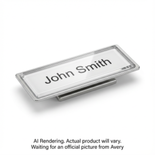 Avery Laser The Mighty Badge® Reusable Name Badge Kit Silver, 1" x 3", 10 badges / box