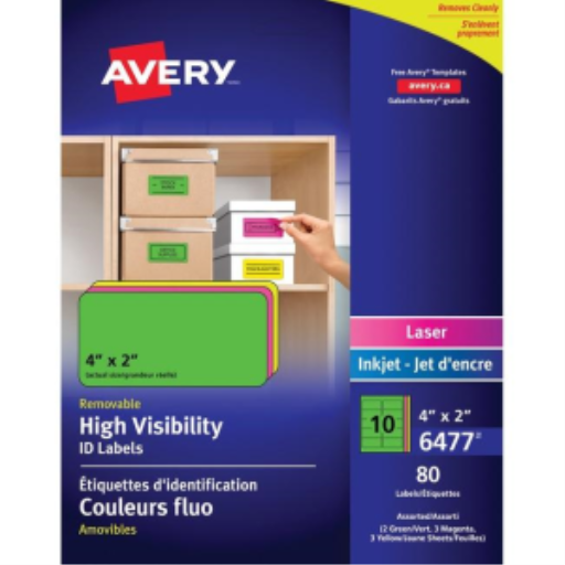 6477 I.D. LABELS, 2" X 4", RECTANGULAR, REMOVABLE,  8 SHEETS