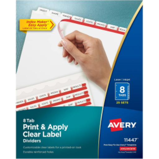 INTERCALAIRES POUR INDEX MAKER, ETIQUETTES TRANSPARENTES, 8 ONGLETS, 25 JEUX, BLANC