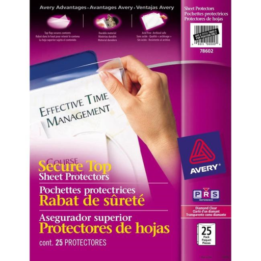 78602 PROTECTEURS DE FEUILLES SUPÉRIEURES SÉCURISÉS, TRANSPARENTS, 25/PAQ.
