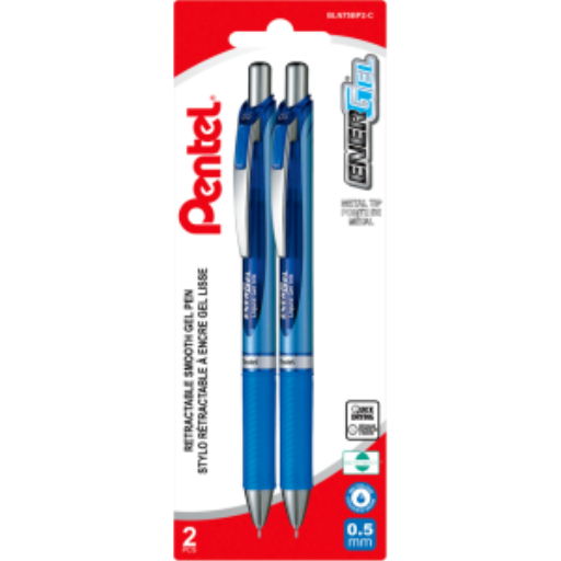 EnerGel Retractable Liquid Gel Pen, (0.5mm) Needle Tip, Blue Ink, 2PC Pack