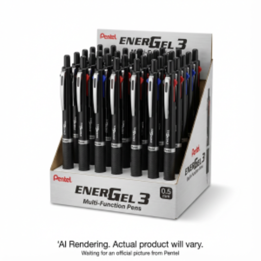 EnerGel 3 Multi-Function, 3 in 1 Liquid Gel Pen, (0.5mm), Black/Red/Blue Ink, Black Barrel, Open Stock Display, 36PCS