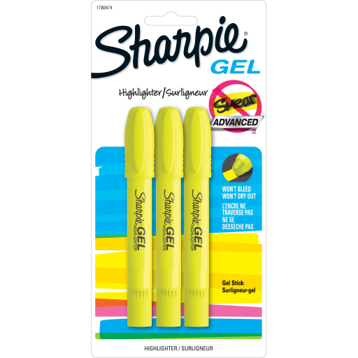 Surligneurs gel Sharpie, Pointe ogive, Jaune, Paquet de 3