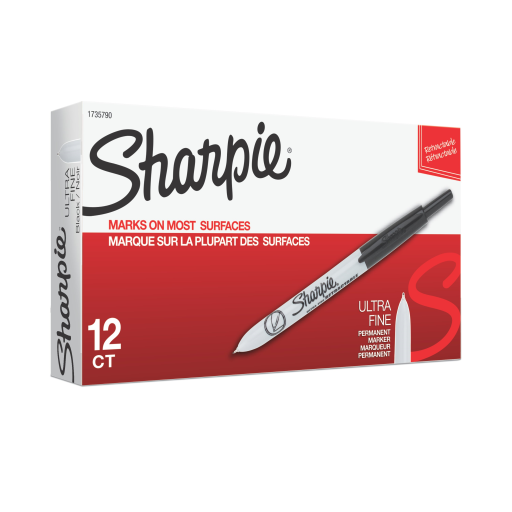 Marqueur permanent rétractable Sharpie, pointe ultra-fine, noir, 1 unité