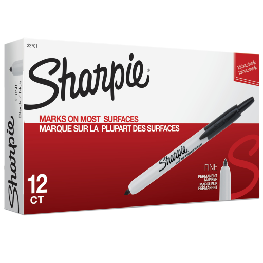 Marqueur permanent rétractable Sharpie, pointe fine, noir, 1 unité