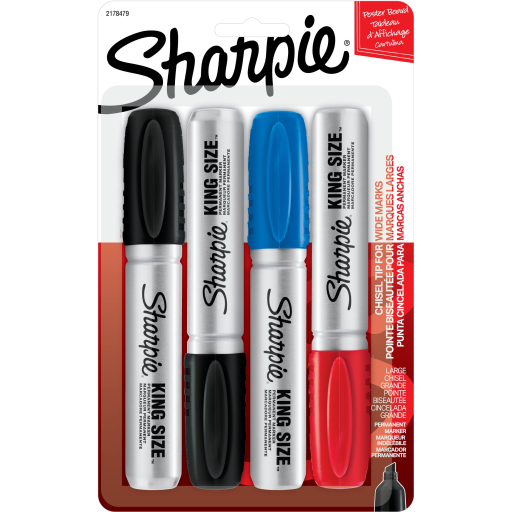 Sharpie King Size Permanent Markers, Chisel Tip, Assorted, 4/Pack