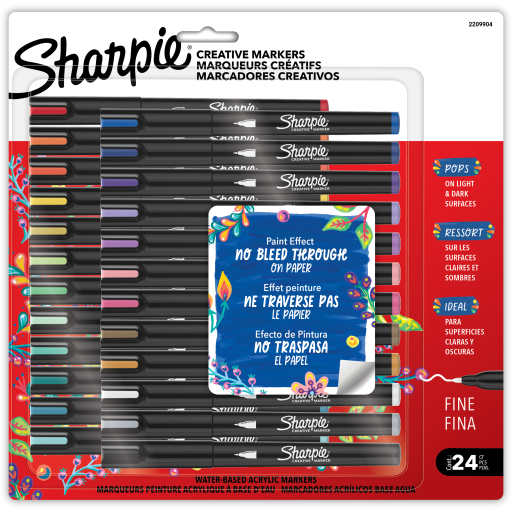Sharpie Creative Markers Variety Pack, Water-Based Acrylic Paint Markers, Fine Tip, Assorted, 24 Count