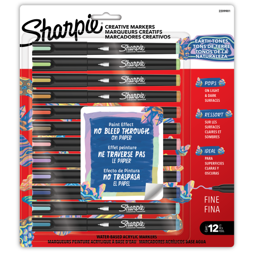 Marqueurs créatifs Sharpie, tons terreux, marqueurs de peinture acrylique à base d'eau, pointe fine, lot de 12