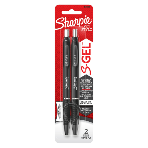 Sharpie S-Gel, Gel Pen, Medium Point (0.7 mm), Black Ink, 2 Pack – Smear and Bleed-Free High-Performance Writing