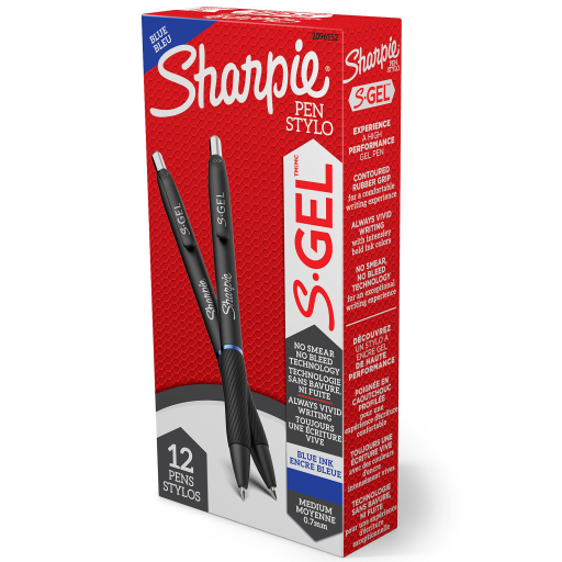 Sharpie S-Gel, Stylo Gel, Pointe Moyenne (0,7 mm), Encre Gel Bleue, 1 Unité