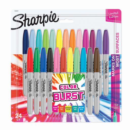 Marqueurs permanents Sharpie Colour Burst, pointe fine, couleurs assorties, 24 unités