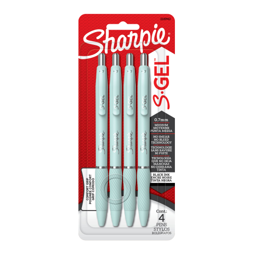 Sharpie S-Gel, corps tendance, pointe moyenne (0,7 mm), lot de 4