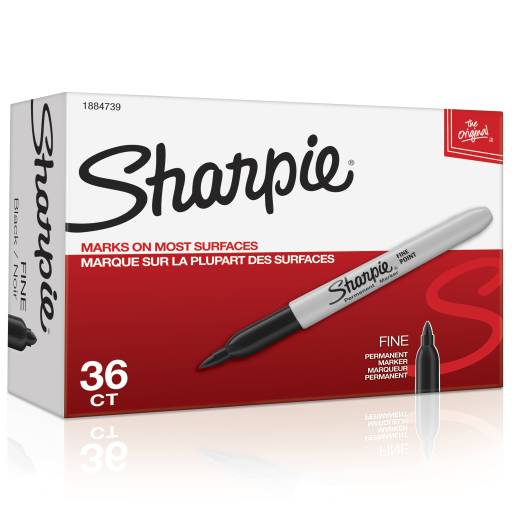 Marqueurs permanents Sharpie, Pointe fine, Noir, Lot de 36