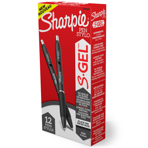 Sharpie S-Gel, Stylo Gel, Pointe Fine (0,5 mm), Stylo Gel Encre Noire, 1 Unité