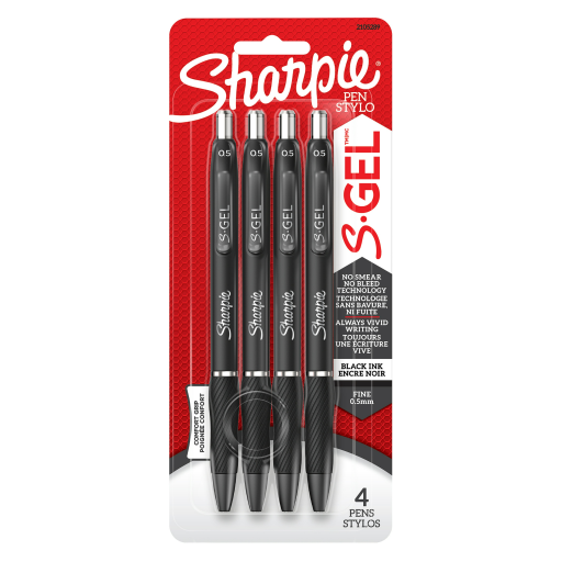 Sharpie S-Gel, stylos gel, pointe fine (0,5 mm), stylo gel encre noire, paquet de 4