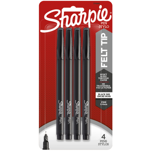 Marqueurs Sharpie, Pointe Feutre Fine (0,4 mm), Noirs, Lot de 4